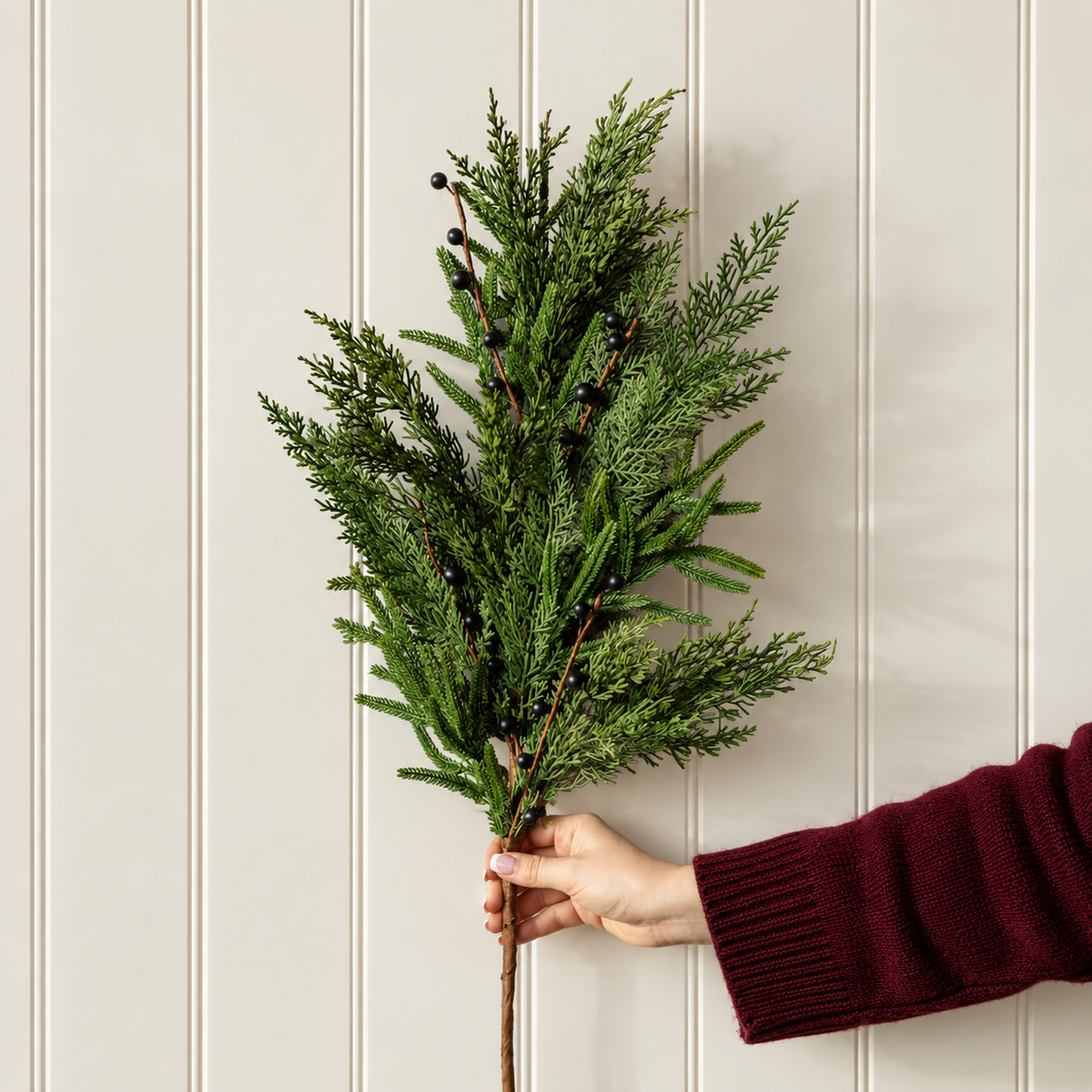 Artificial 31" Real Touch Norfolk Cypress & Frosted Blue Plum Berry Stem