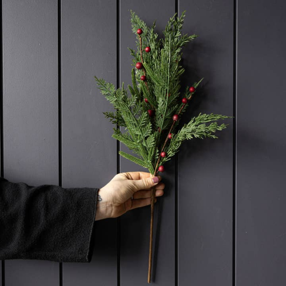 Artificial 31" Real Touch Norfolk Cypress & Frosted Red Plum Berry Stem