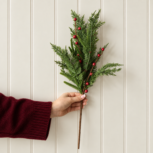 Artificial 31" Real Touch Norfolk Cypress & Frosted Red Plum Berry Stem