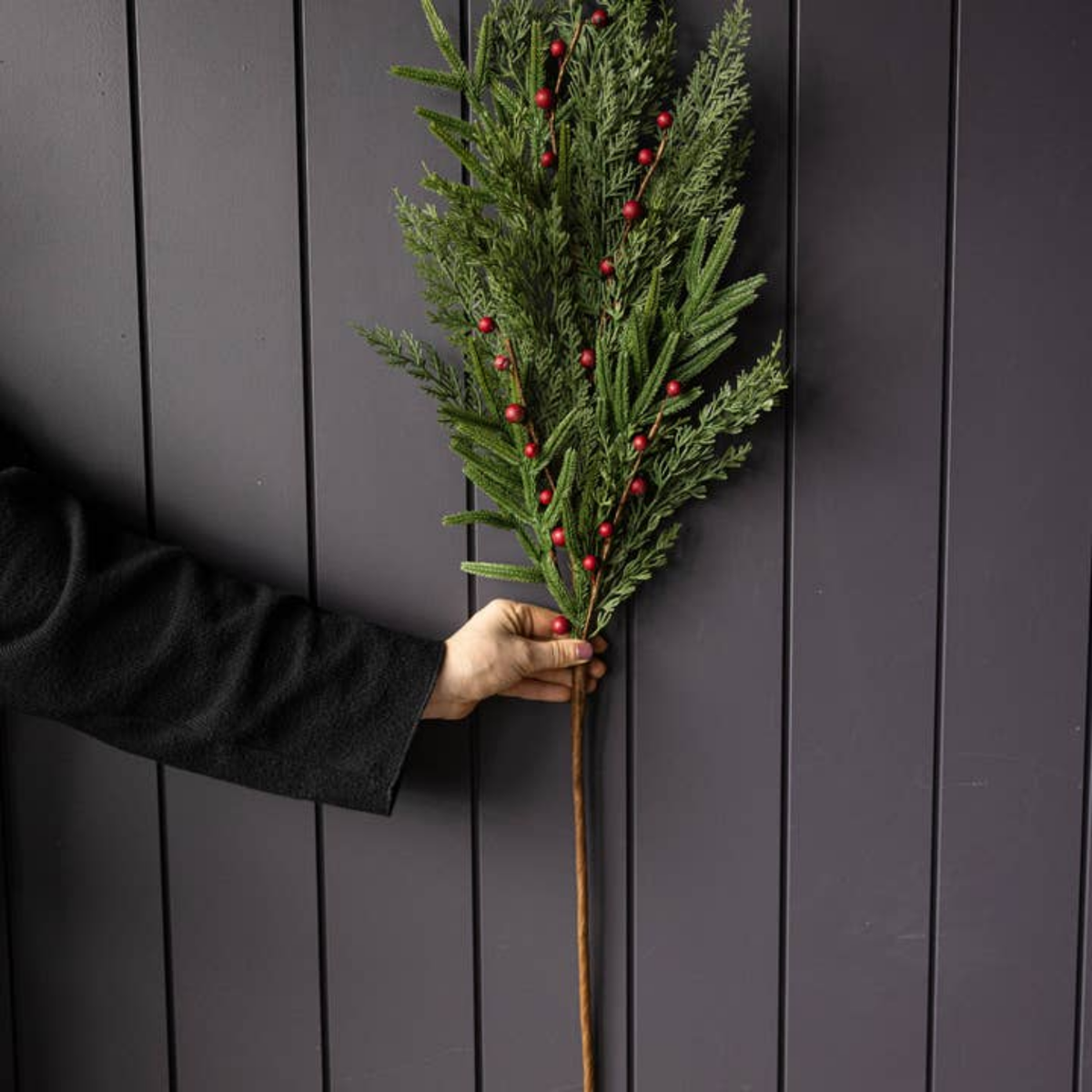 Artificial 31" Real Touch Norfolk Cypress & Frosted Red Plum Berry Stem