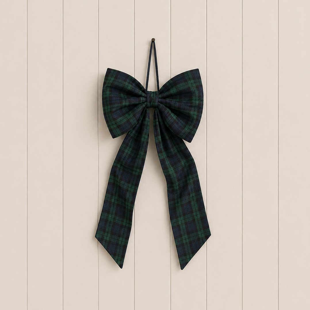 Oversized 46" Tartan Plaid Green Wired Fabric Bow