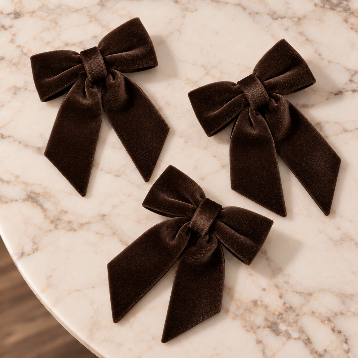 Mini Hot Cocoa Brown Velvet Bow (Set of 3)