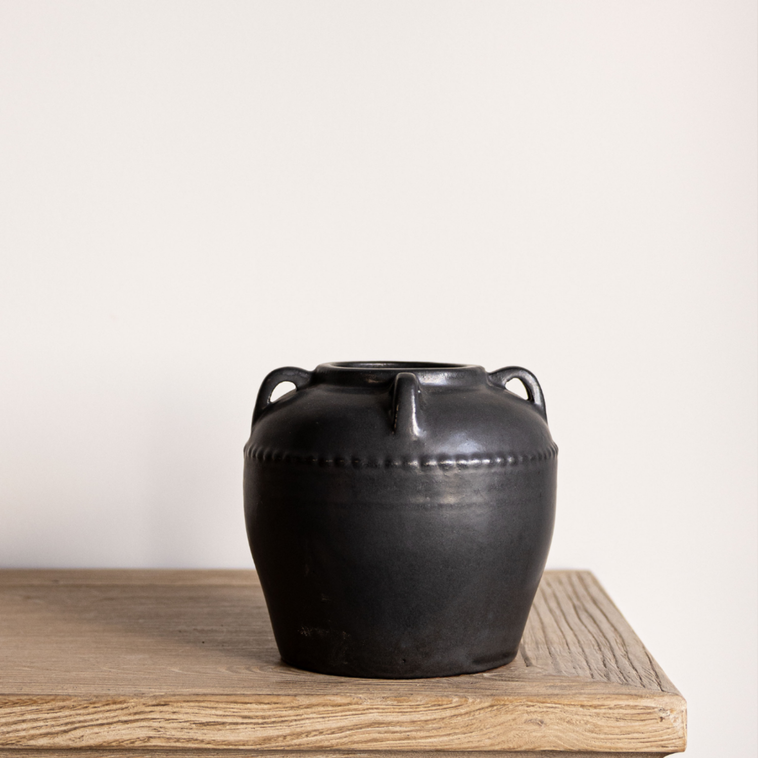 Gaspe Glazed Vase W/Handles- Charcoal