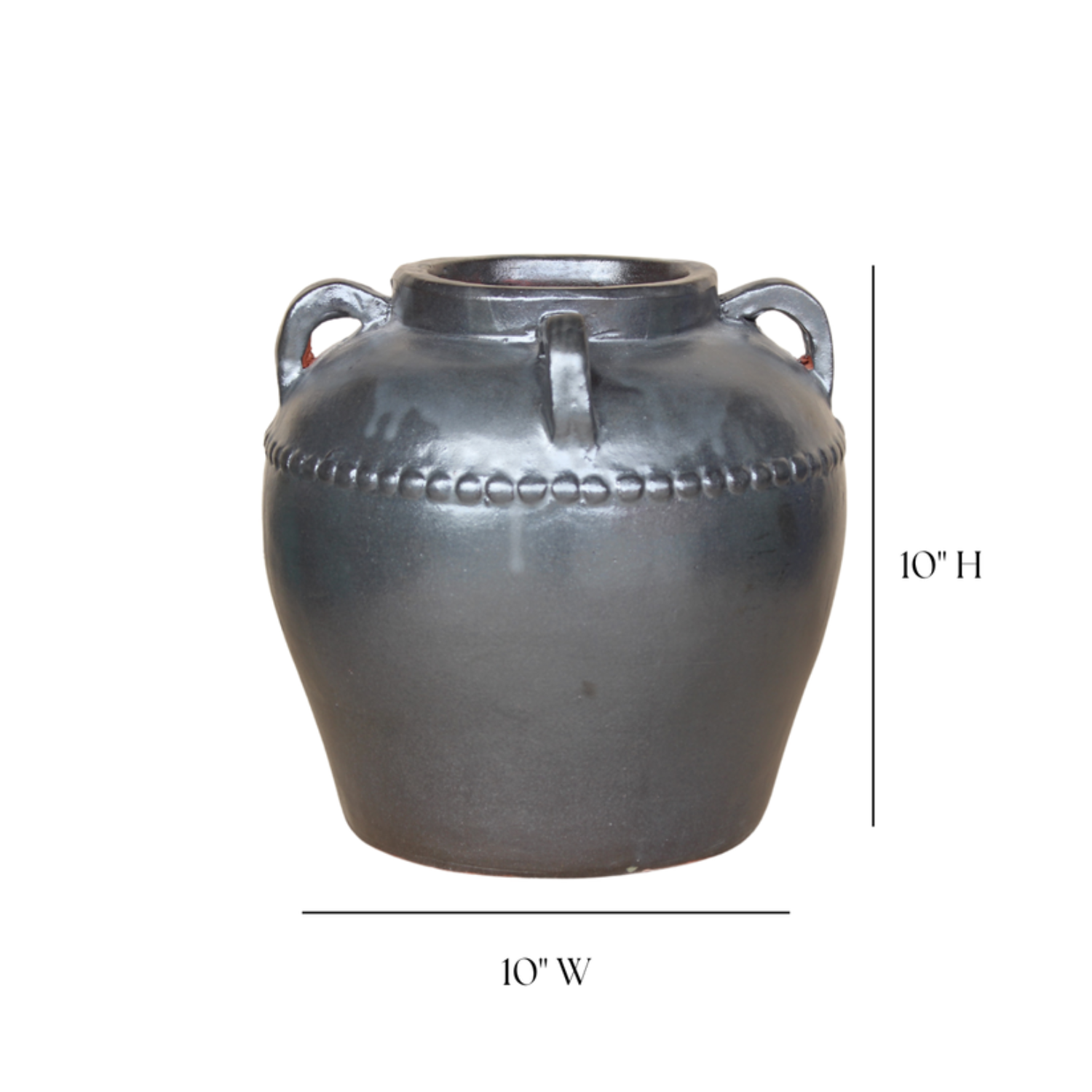 Gaspe Glazed Vase W/Handles- Charcoal