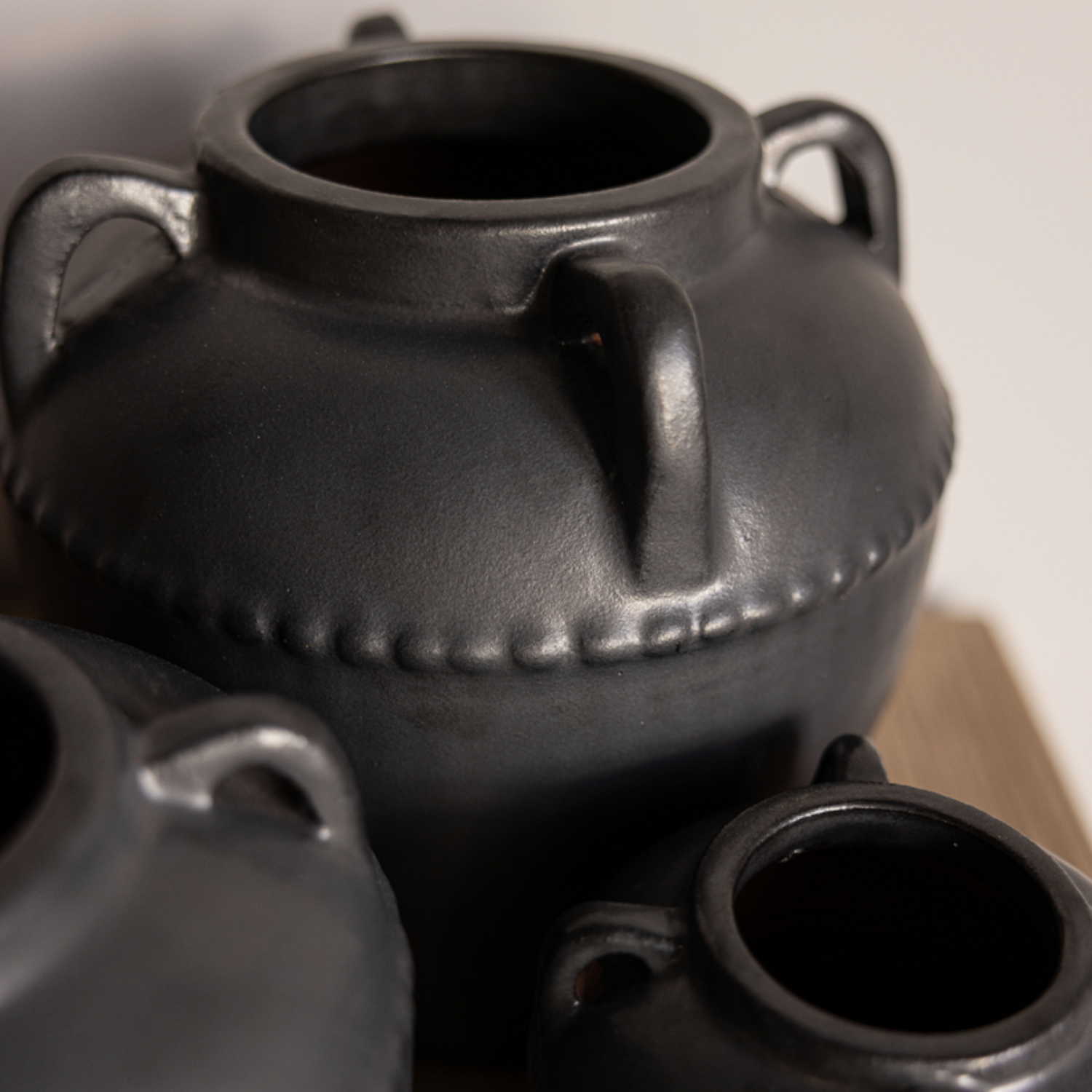 Gaspe Glazed Vase W/Handles- Charcoal