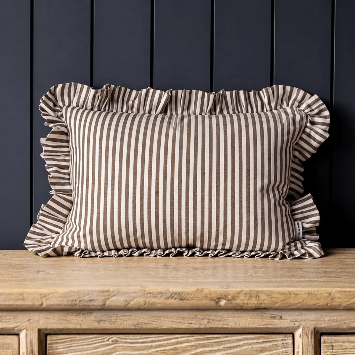 Ruffles Cotton Kidney Toss Pillow - Brown Stripes