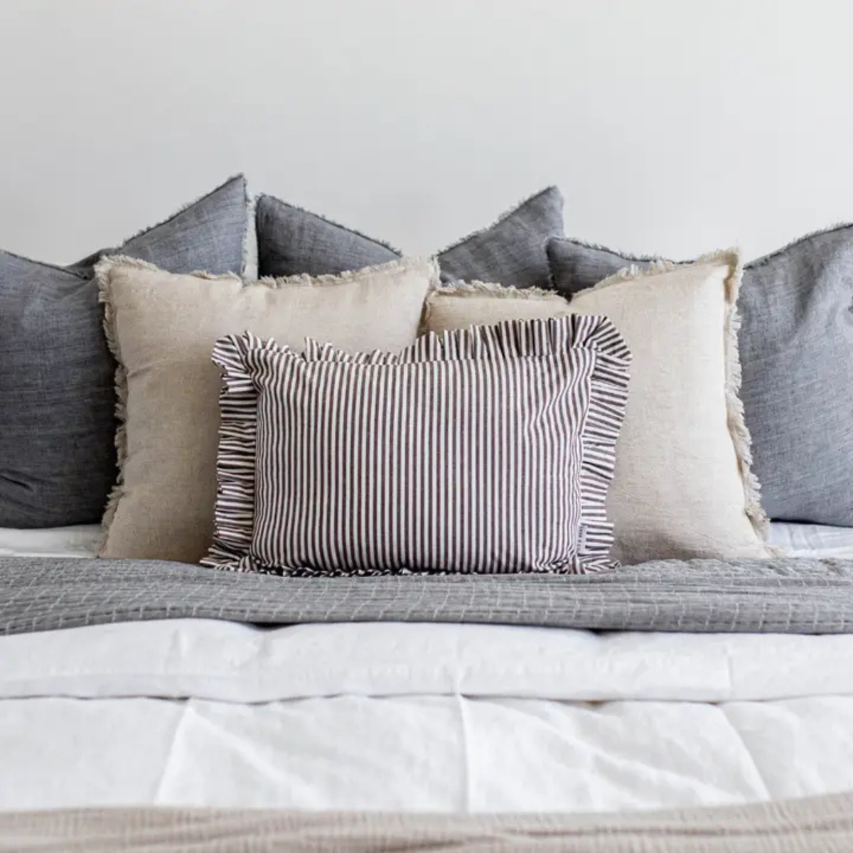 Ruffles Cotton Kidney Toss Pillow - Brown Stripes