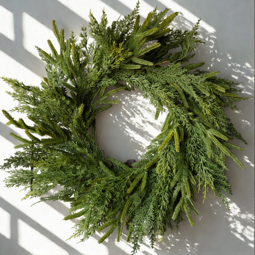 Artificial Norfolk & Cypress In/Out Real Touch 24" Wreath
