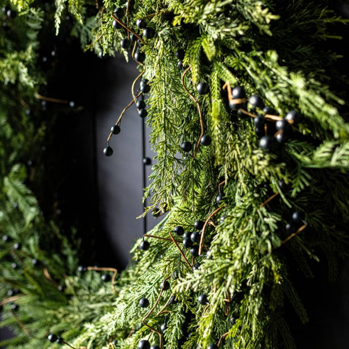 Artificial 14" Real Touch Norfolk Cypress & Blue Plum Berry Wreath