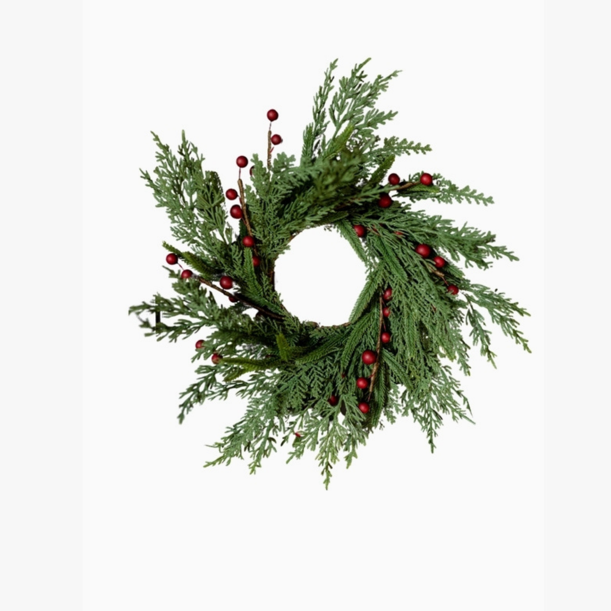 Artificial 14" Real Touch Norfolk Cypress & Red Plum Berry Wreath