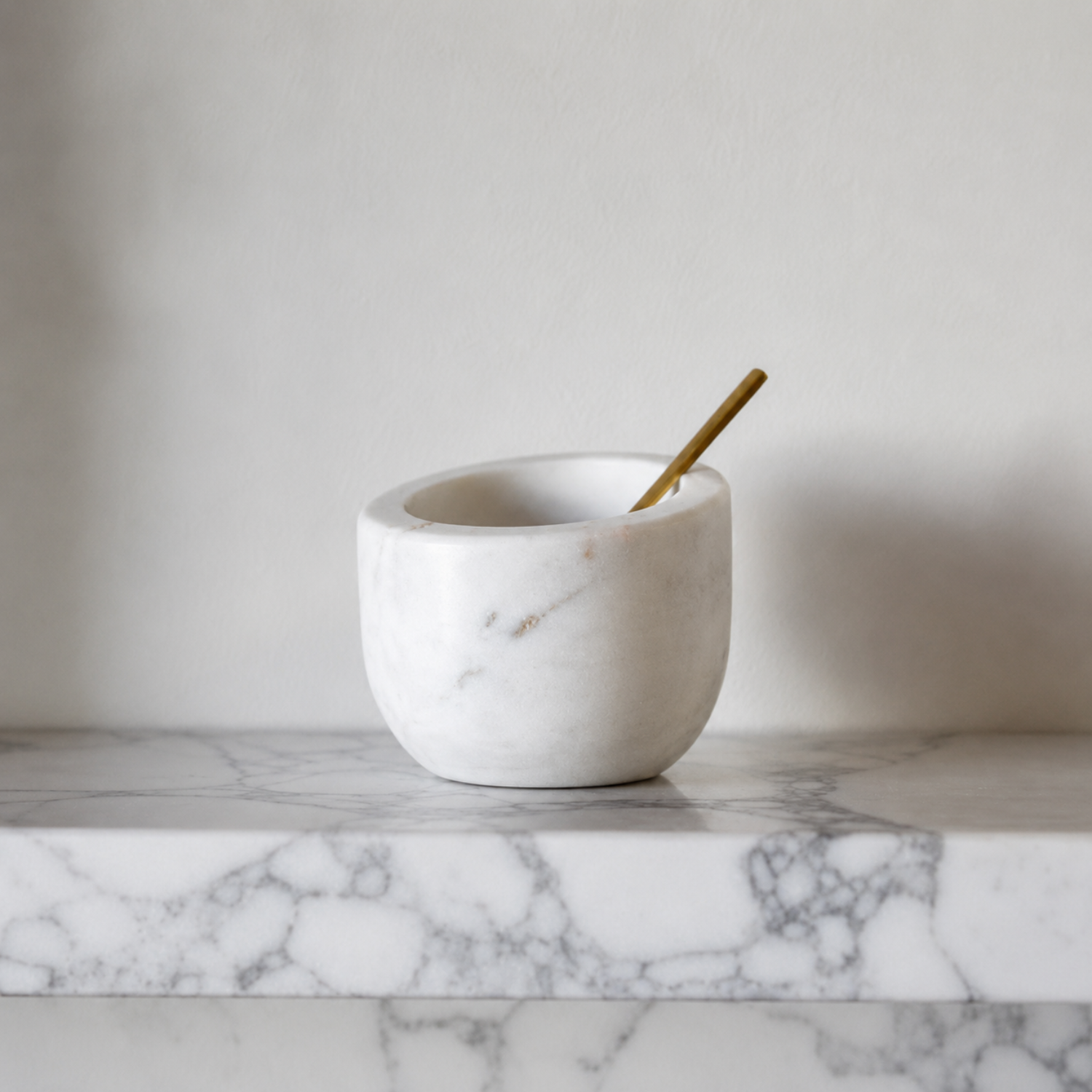 Marble Spice Bowl w/ Brass Spoon