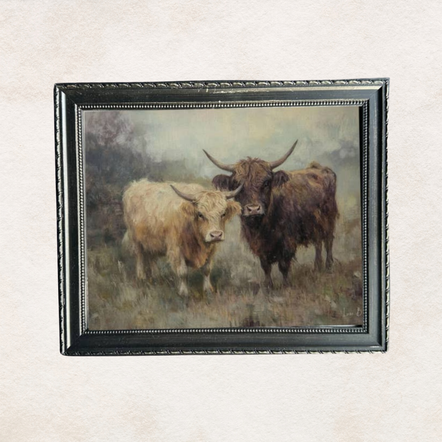 Highland Cows Duo French Country Black Framed Wall Art