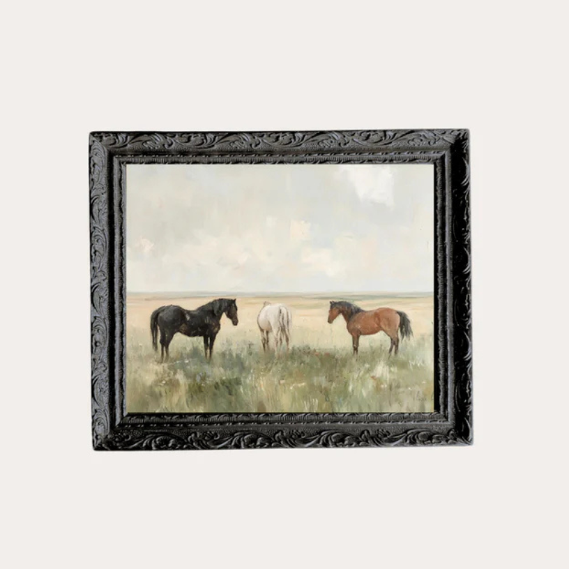 Wild Horses French Brass Framed Wall Art - Black
