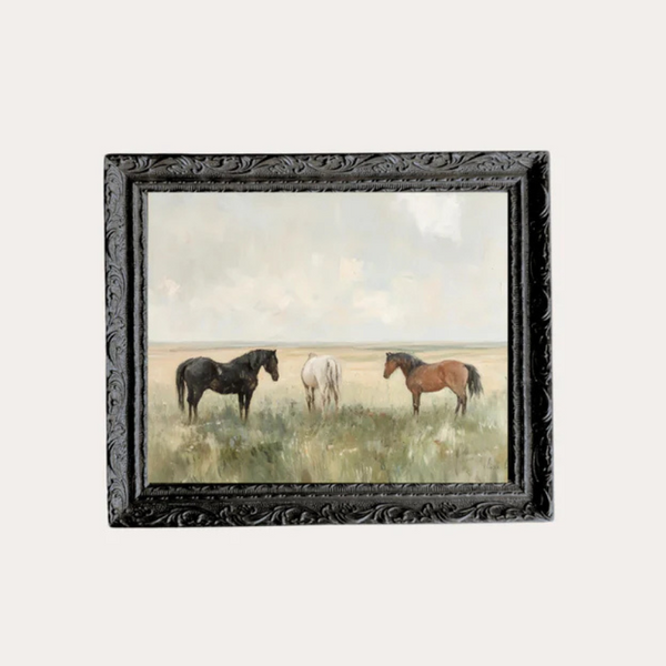 Wild Horses French Brass Framed Wall Art - Black