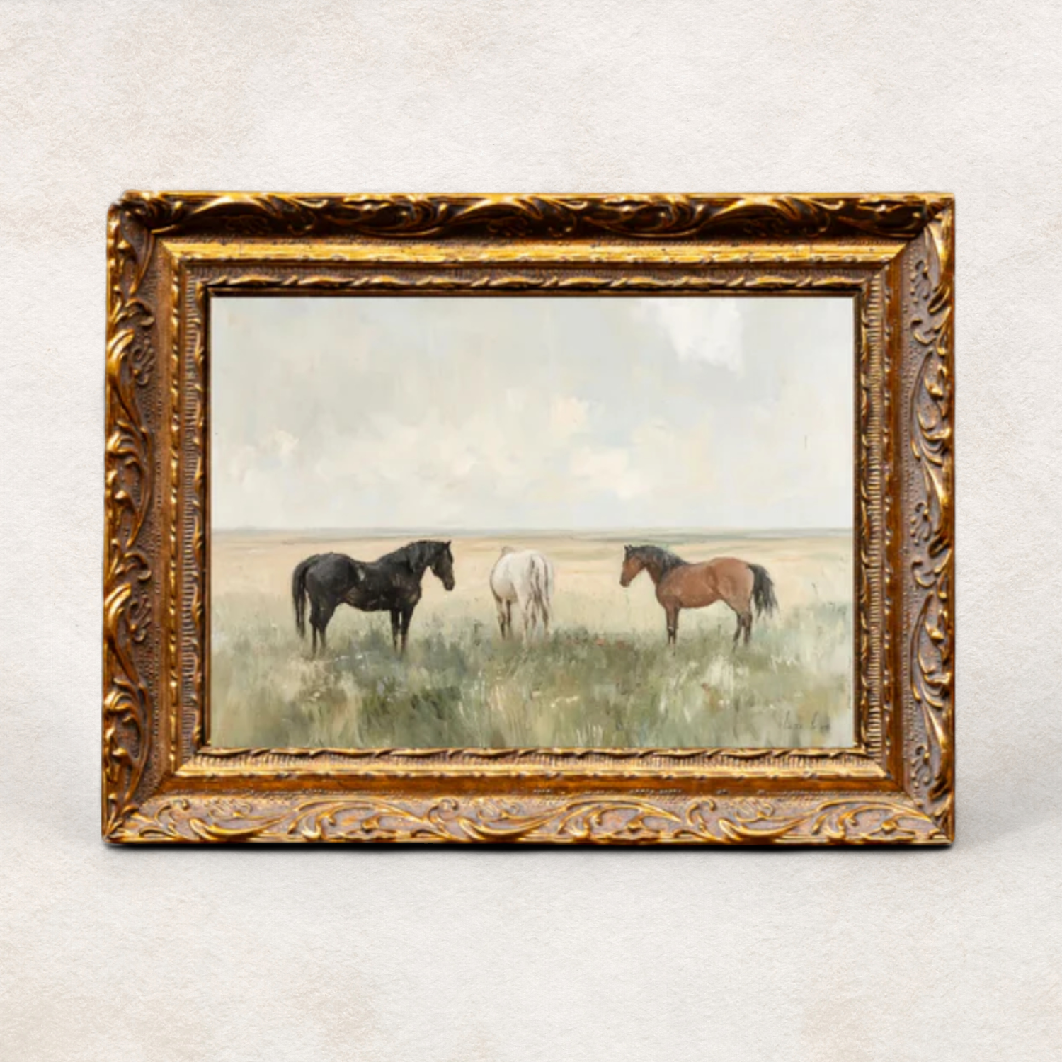 Wild Horses French Brass Framed Wall Art