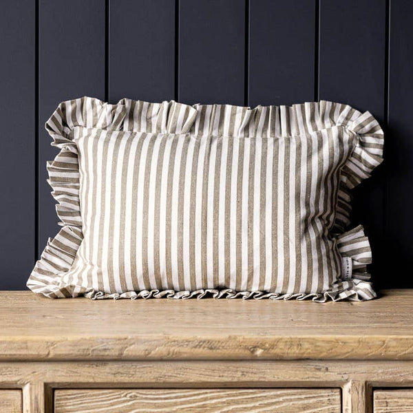 Ruffles Cotton Lumbar Toss Pillow - Olive Green