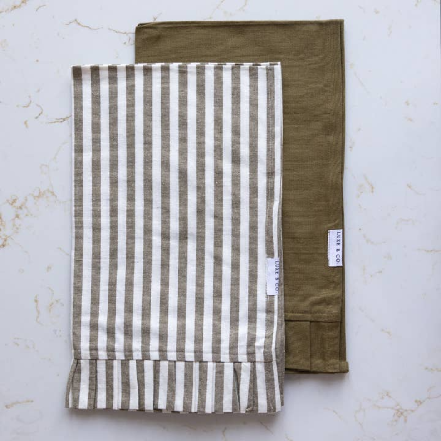 Ruffles Cotton Kitchen Dish Towels (Set of 2) - Olive Stripes