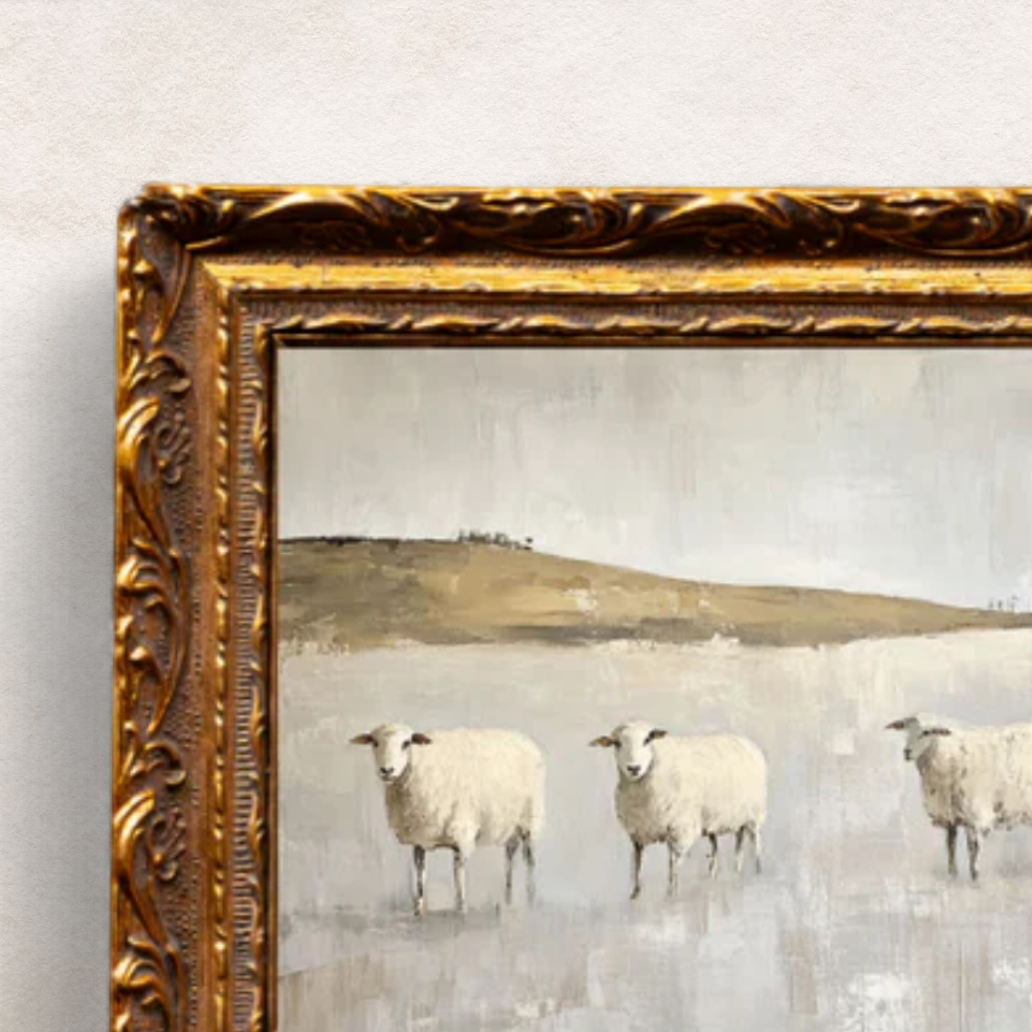 Stirring Sheep French Brass Framed Wall Art