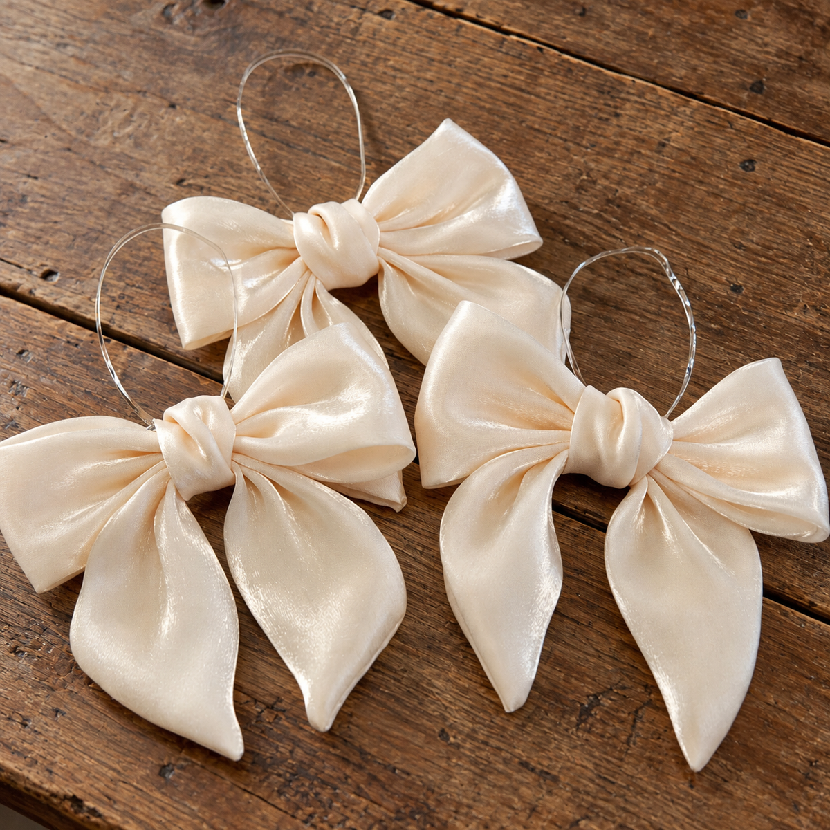 Gauze Winter Cream Bow (Set of 3)