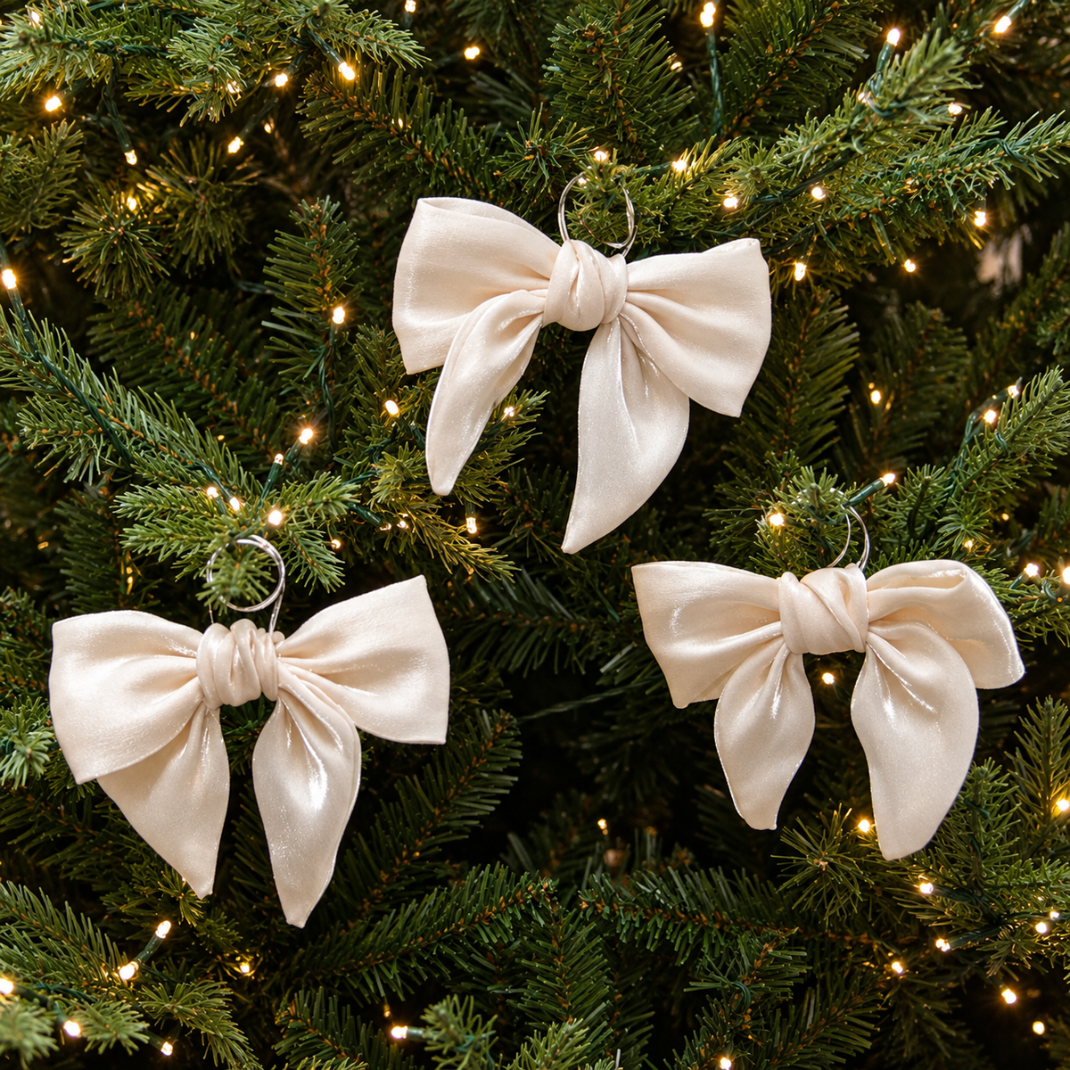 Gauze Winter Cream Bow (Set of 3)