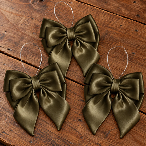 Olive Green Gauze Bow (Set of 3)