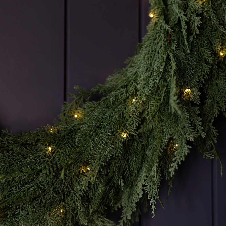 Artificial 6ft Pre-Lit Real Touch Cypress Green Garland