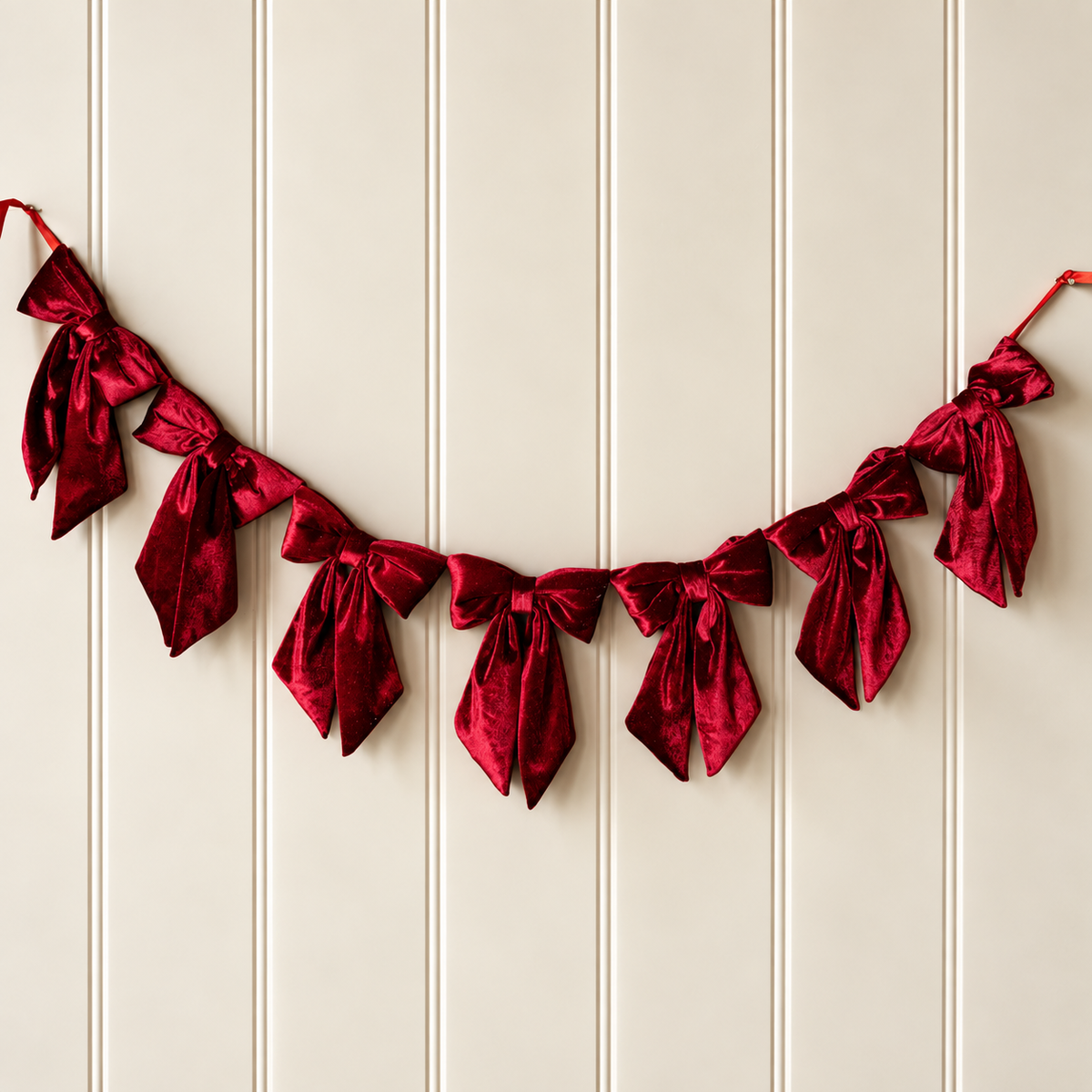 Berry Red Velvet Bow Garland