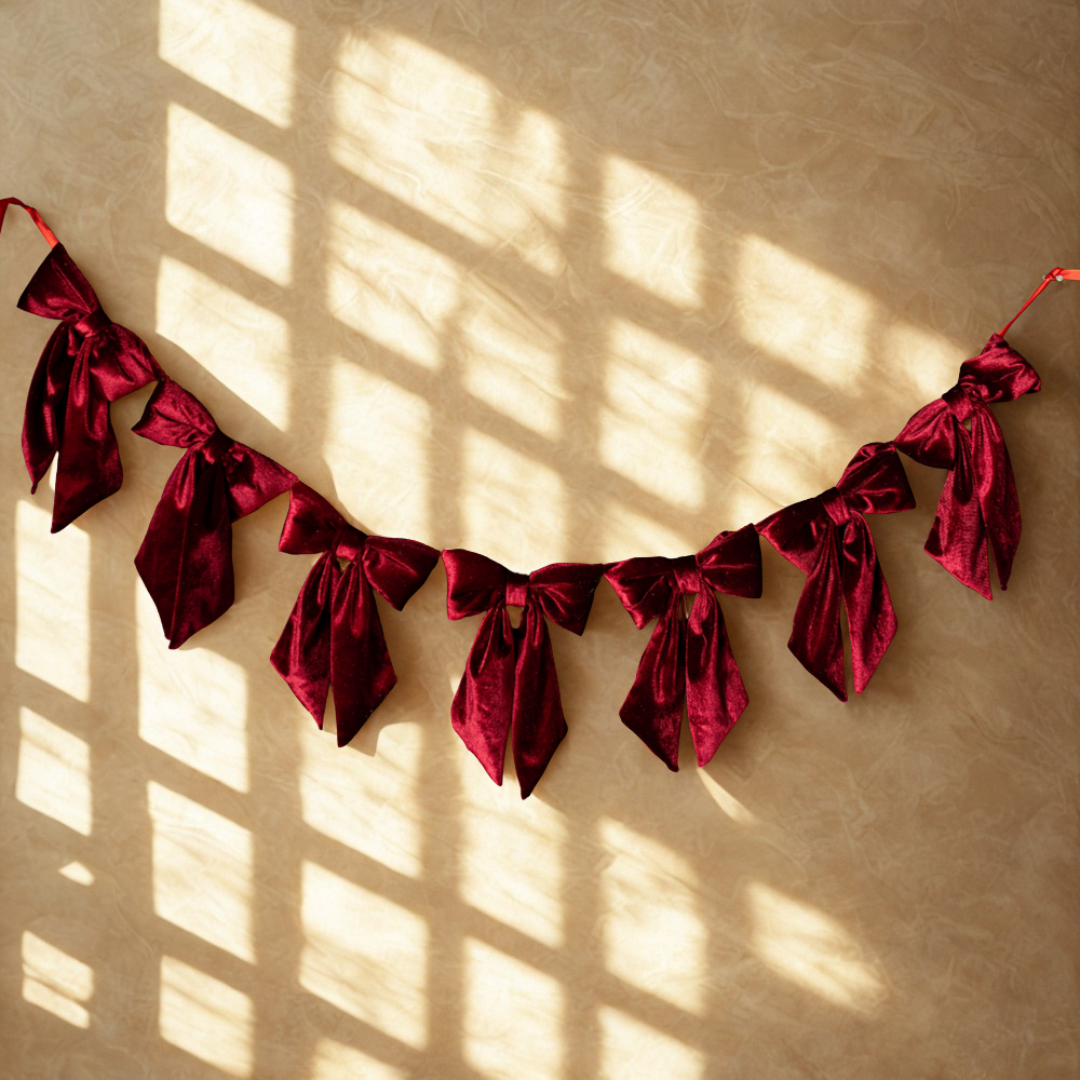 Luxe Berry Red Velvet Bow Garland
