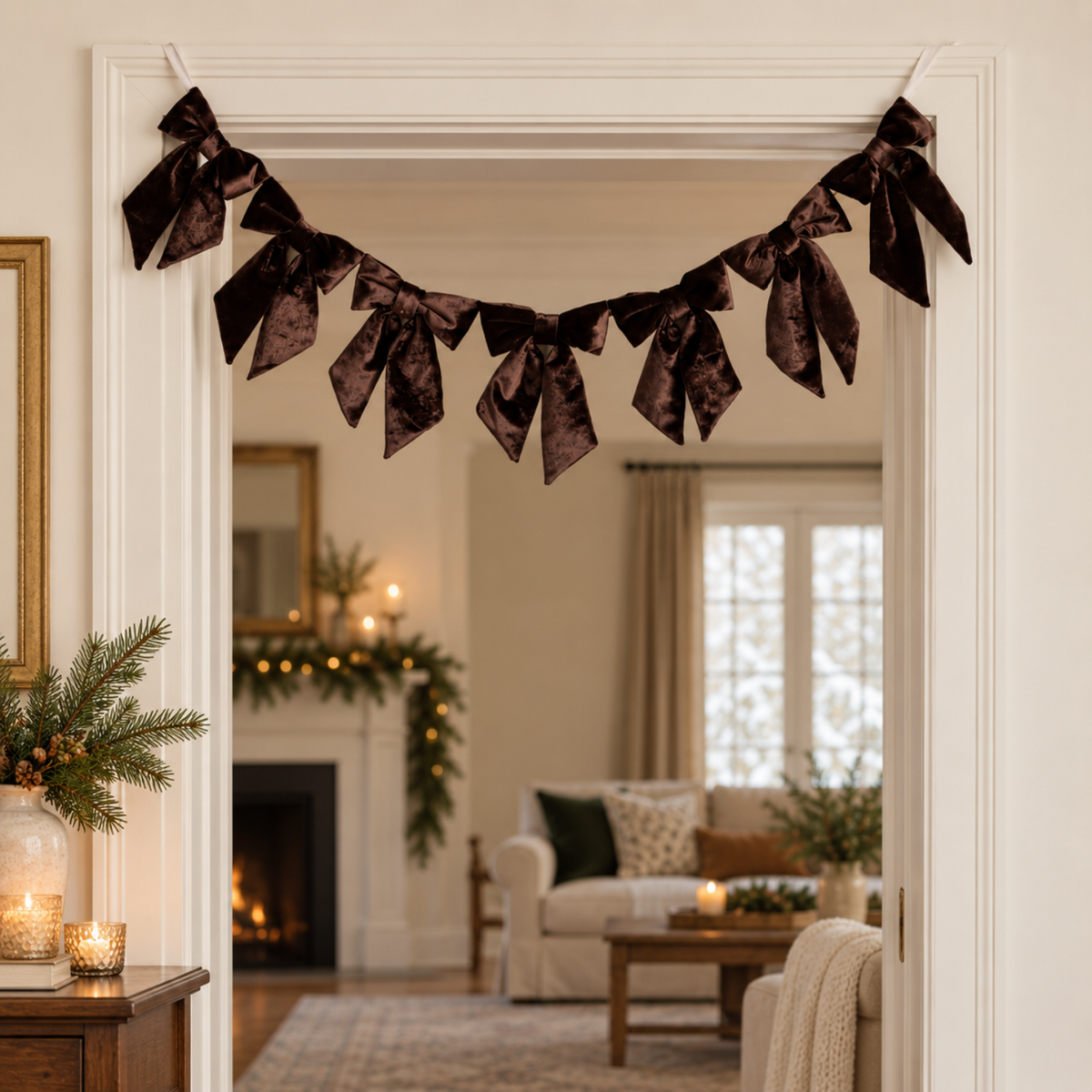 Hot Cocoa Velvet Bow Garland
