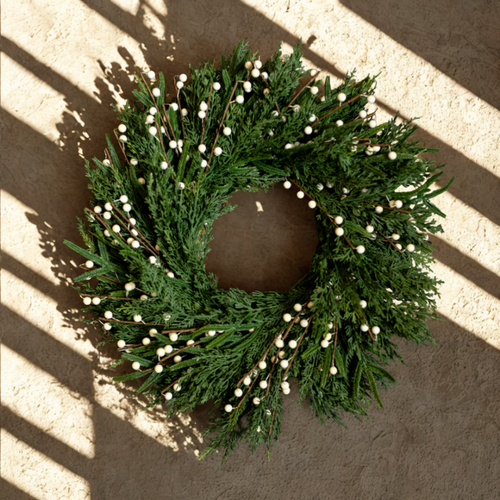 Artificial Real Touch Norfolk Cypress & White Berry Wreath