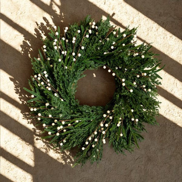 Artificial Real Touch Norfolk Cypress & White Berry Wreath