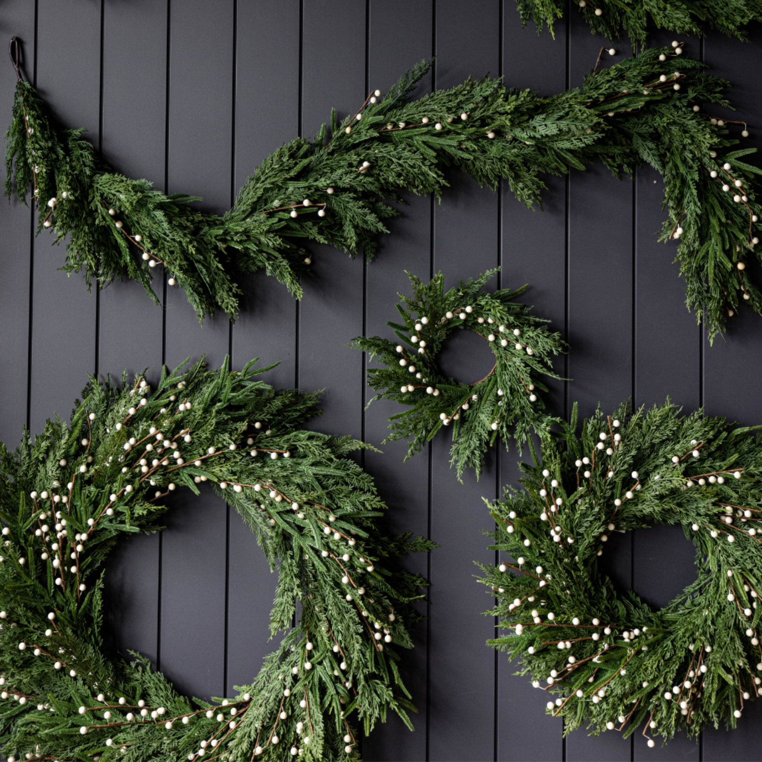 Artificial Real Touch Norfolk Cypress & White Berry Wreath