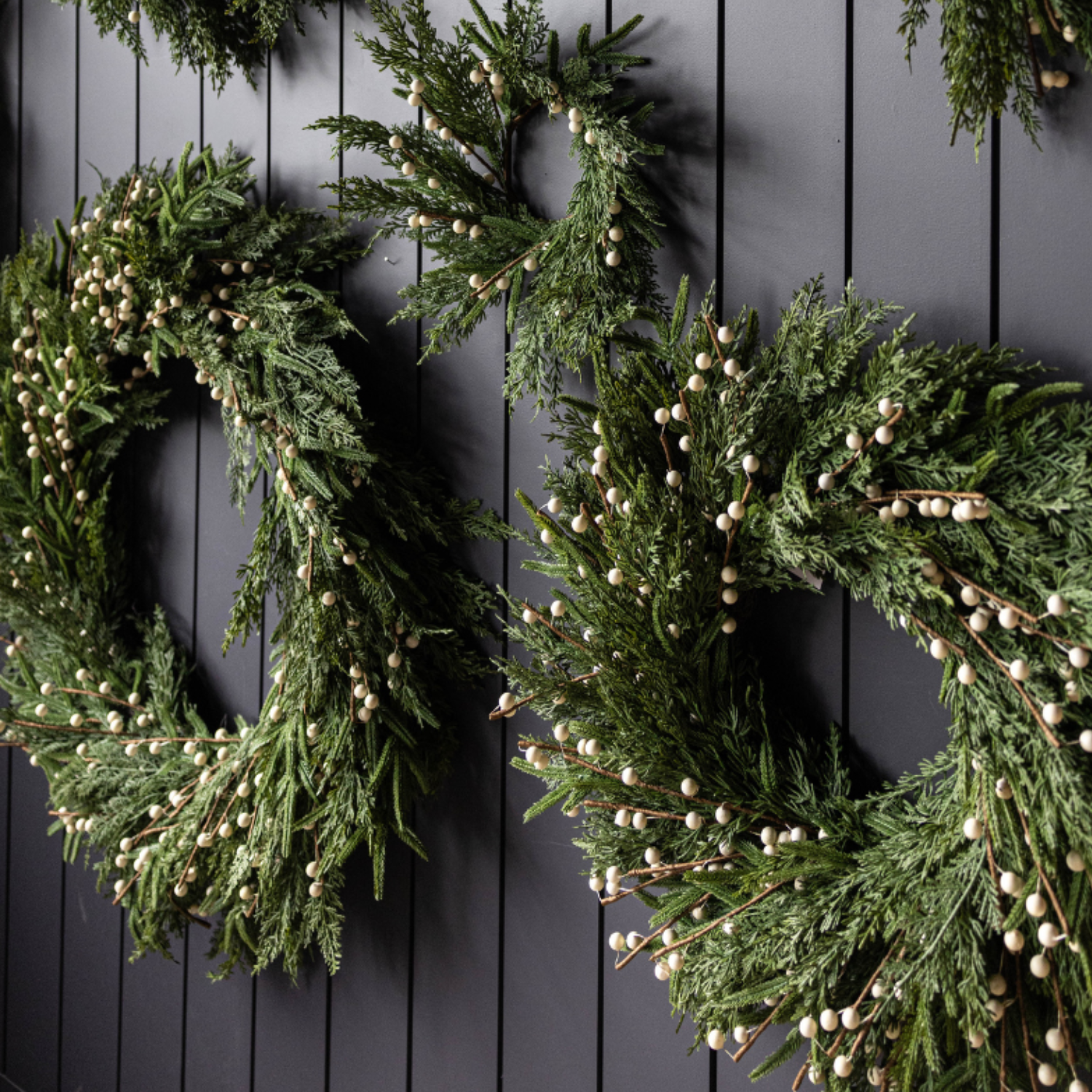 Artificial Real Touch Norfolk Cypress & White Berry Wreath