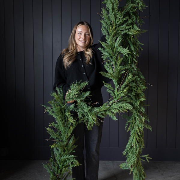 Artificial 15ft Real Touch Norfolk Cypress & Berry Garland