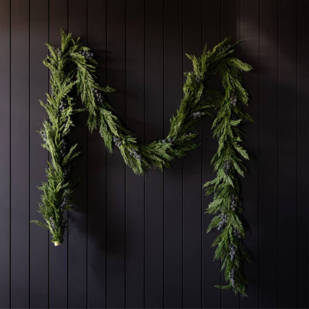 Artificial 15ft Pre-Lit Real Touch Cypress & Frosted Blue Plum Berry Garland