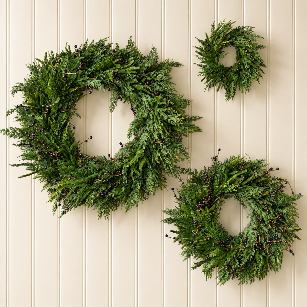 Artificial Real Touch Norfolk Cypress & Navy Berry Wreath