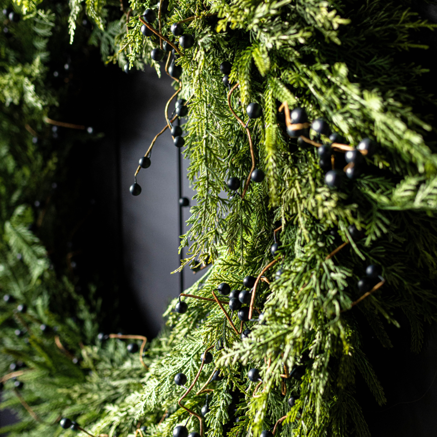 Artificial Real Touch Norfolk Cypress & Navy Berry Wreath