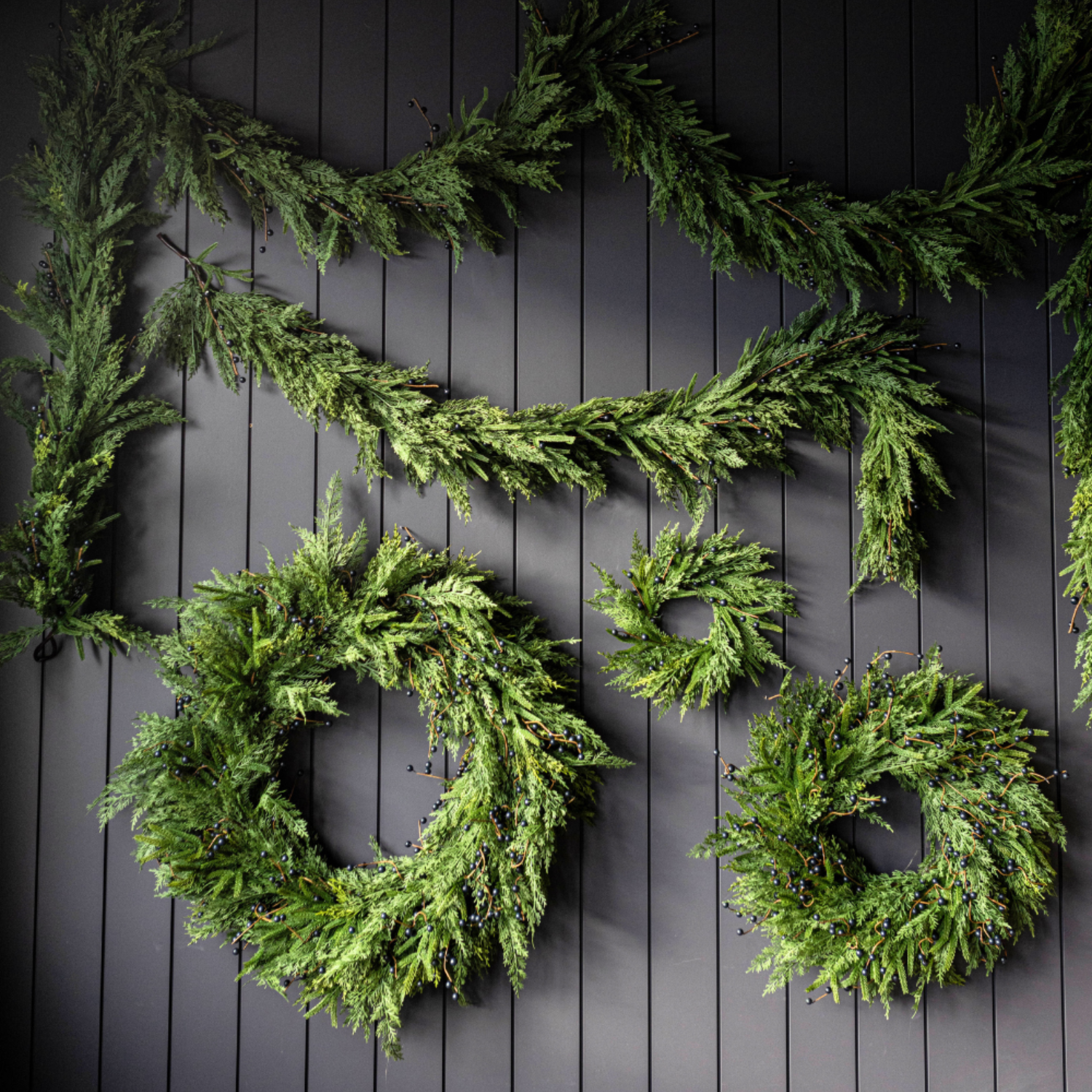Artificial Real Touch Norfolk Cypress & Navy Berry Wreath