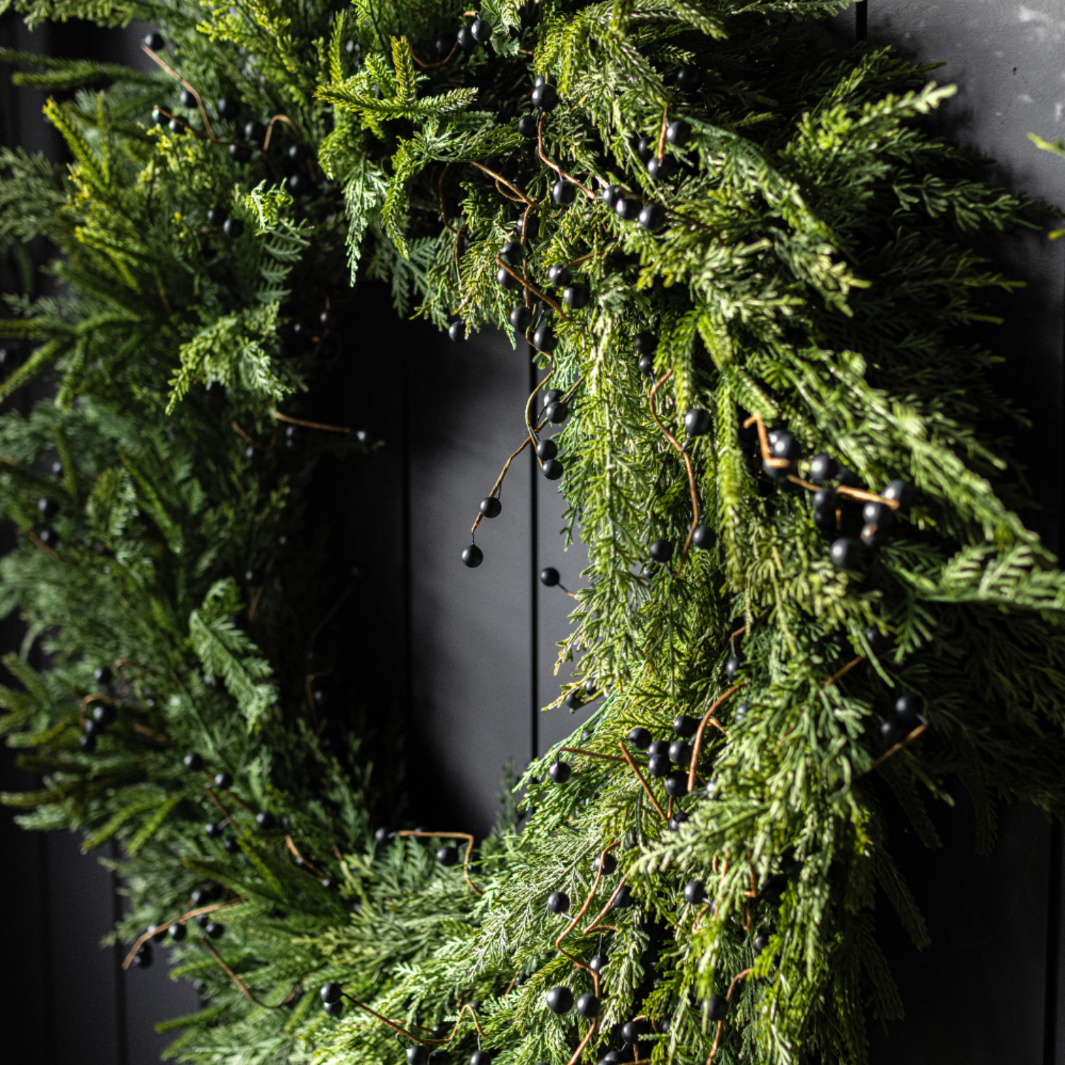 Artificial Real Touch Norfolk Cypress & Navy Berry Wreath