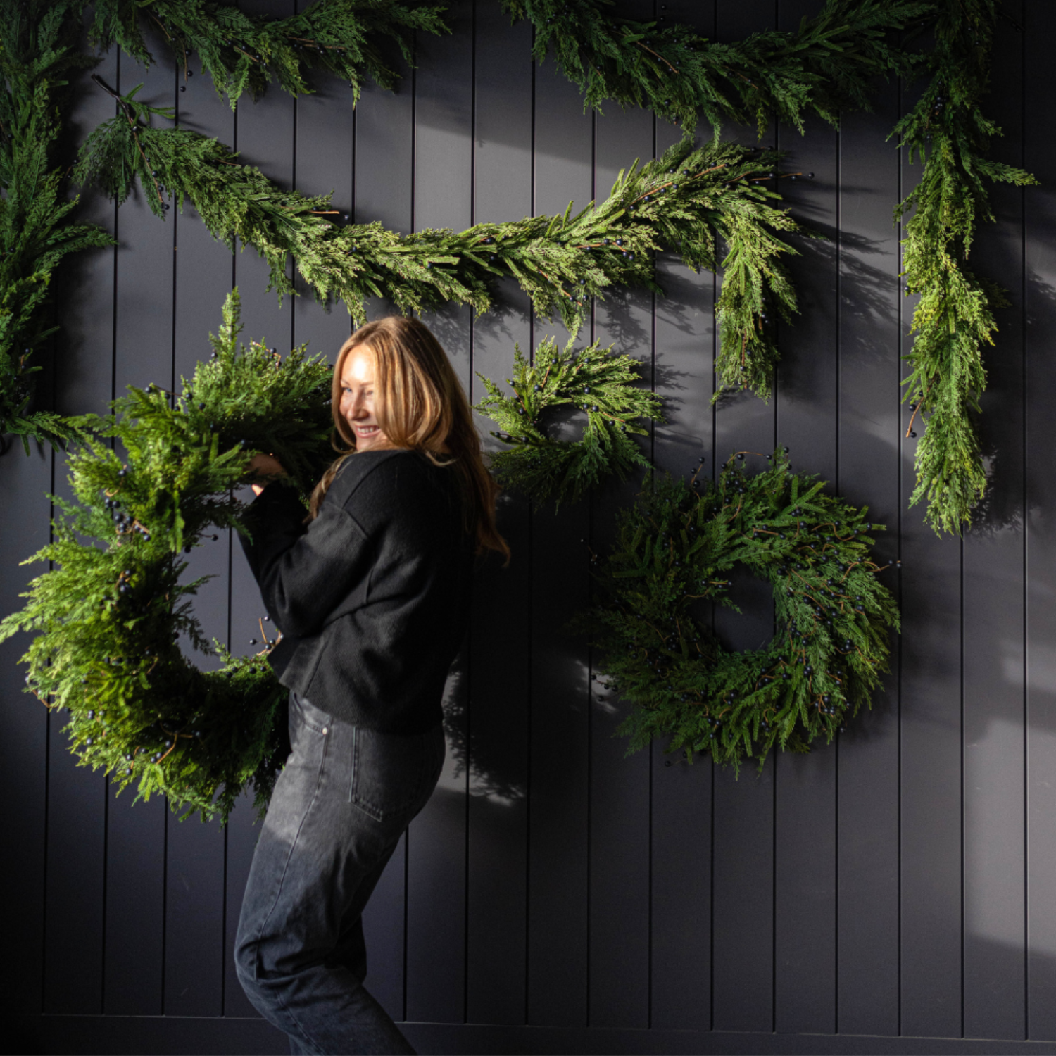 Artificial Real Touch Norfolk Cypress & Navy Berry Wreath