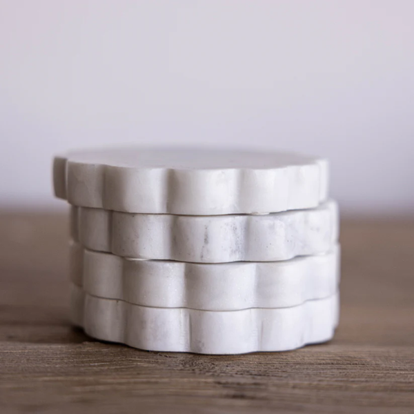 Scalloped Marble Coasters (Set of 4)- White