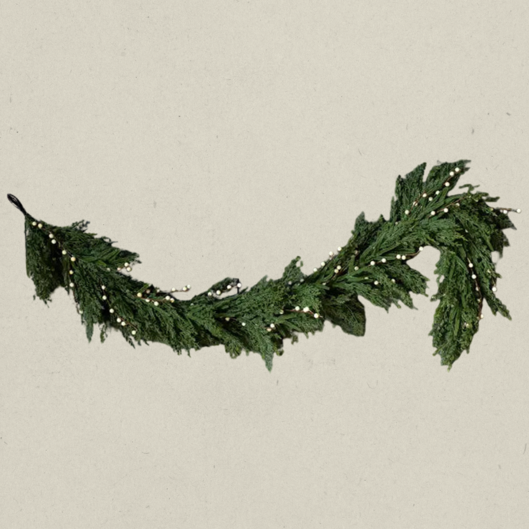Artificial 6ft Real Touch Norfolk Cypress & White Berry Garland