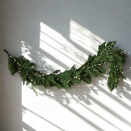 Artificial 6ft Real Touch Norfolk Cypress & White Berry Garland