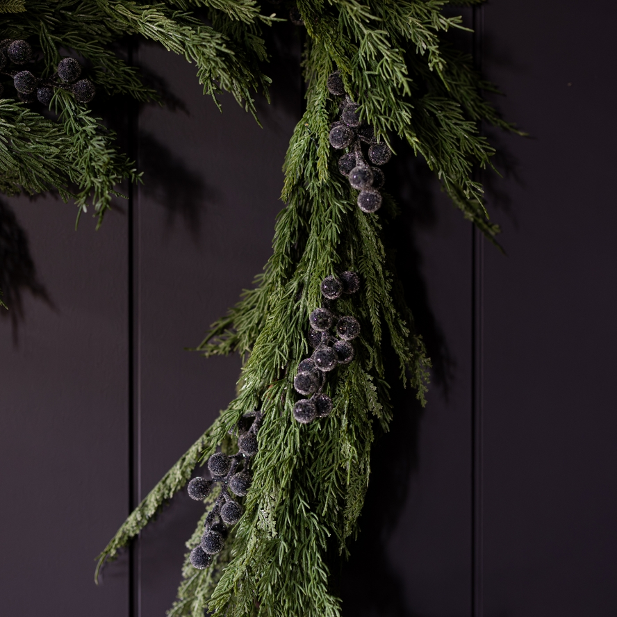 Artificial 6ft Pre-Lit Real Touch Norfolk Cypress & Frosted Blue Plum Berry Garland