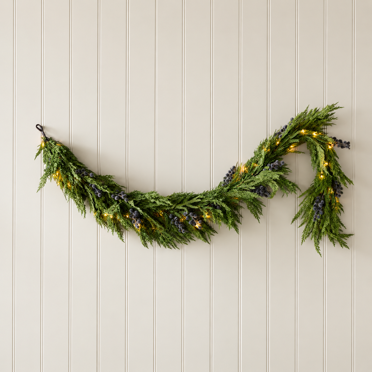 Artificial 6ft Pre-Lit Real Touch Norfolk Cypress & Frosted Blue Plum Berry Garland