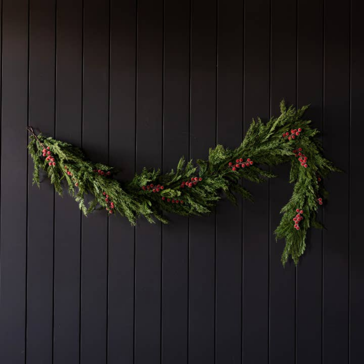 Artificial 6ft Pre-Lit Real Touch Norfolk Cypress & Frosted Red Plum Berry Garland