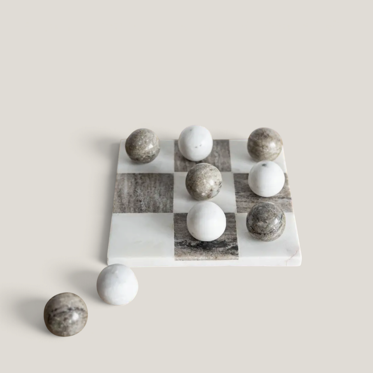 Marble Tic-Tac-Toe - Beige/ White
