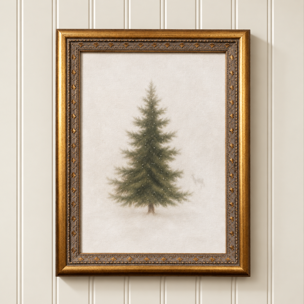 Frosty Pine Antique Brass Framed Wall Art