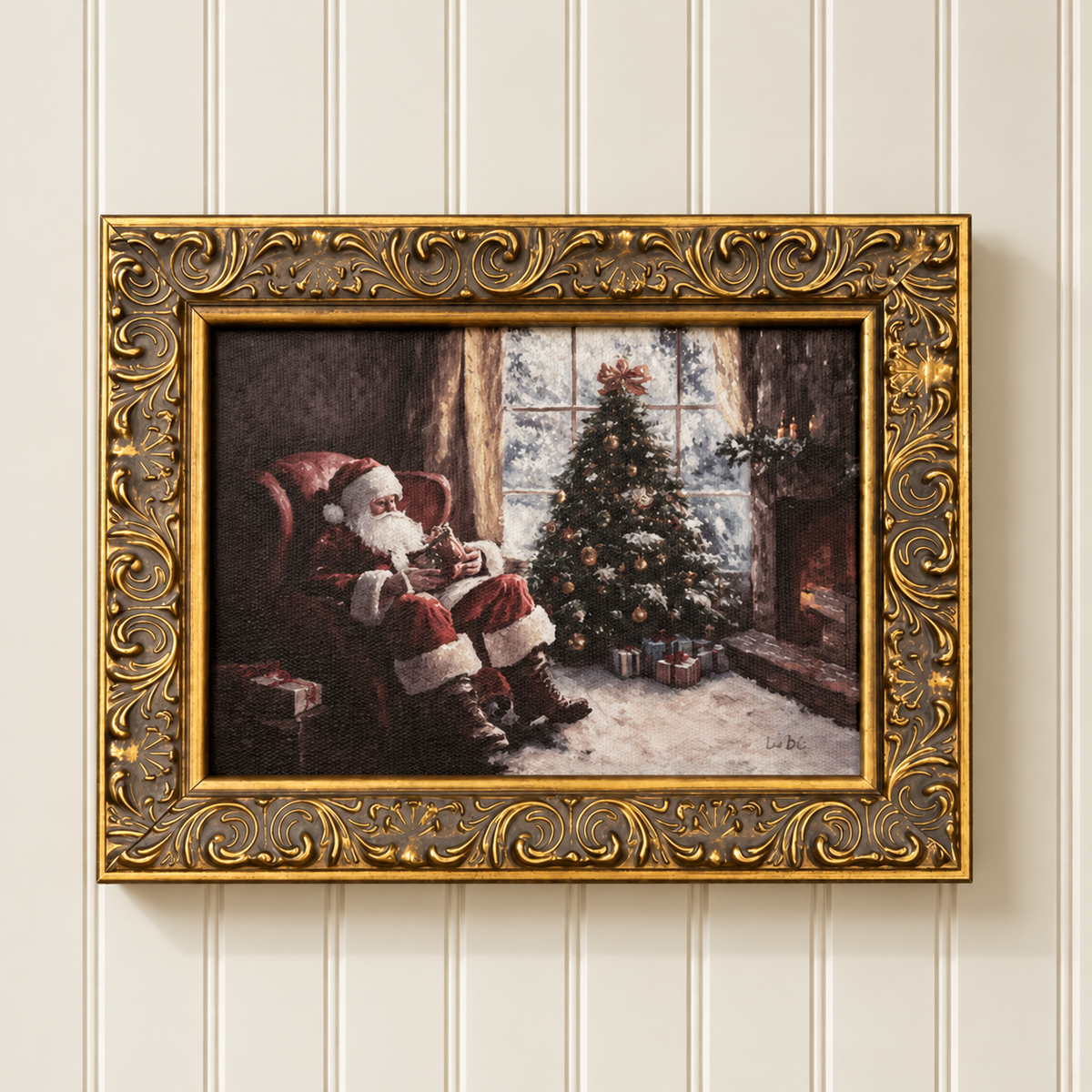 Christmas Eve Night Antique Brass Framed Wall Art