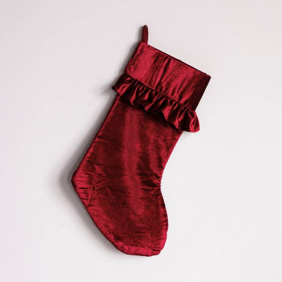 Berry Red Velvet Fringe Stocking
